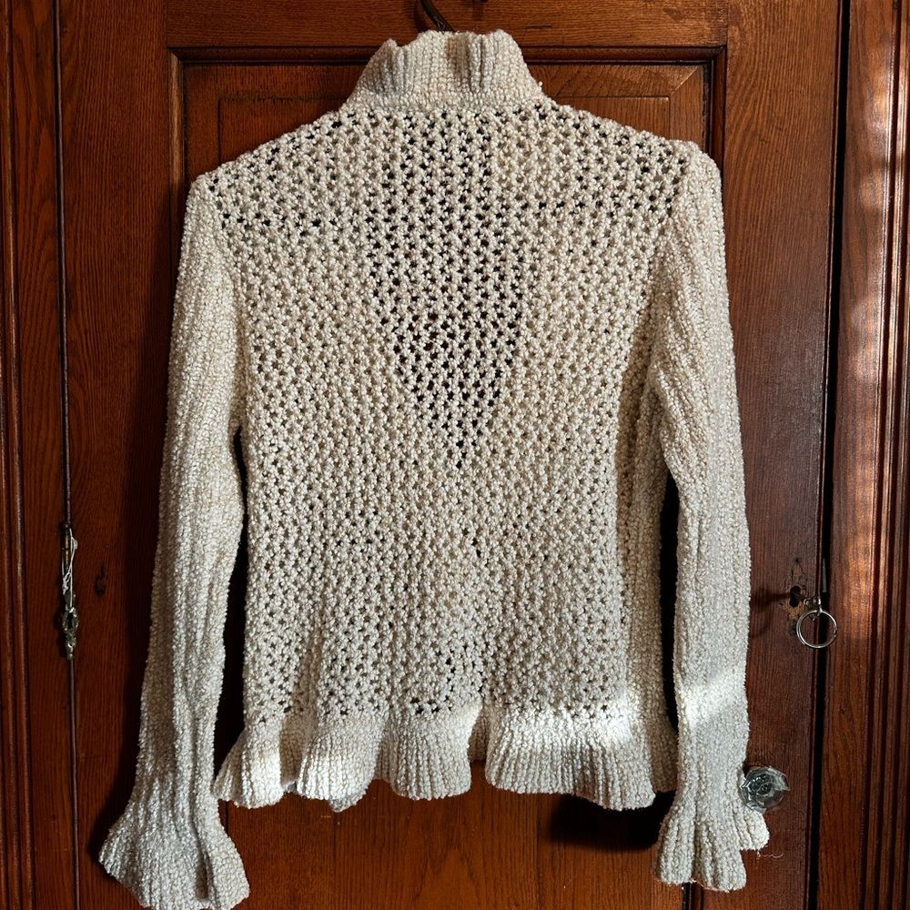 Mandee Cream Ruffled Open Front Cardigan Large - Picture 5 of 5